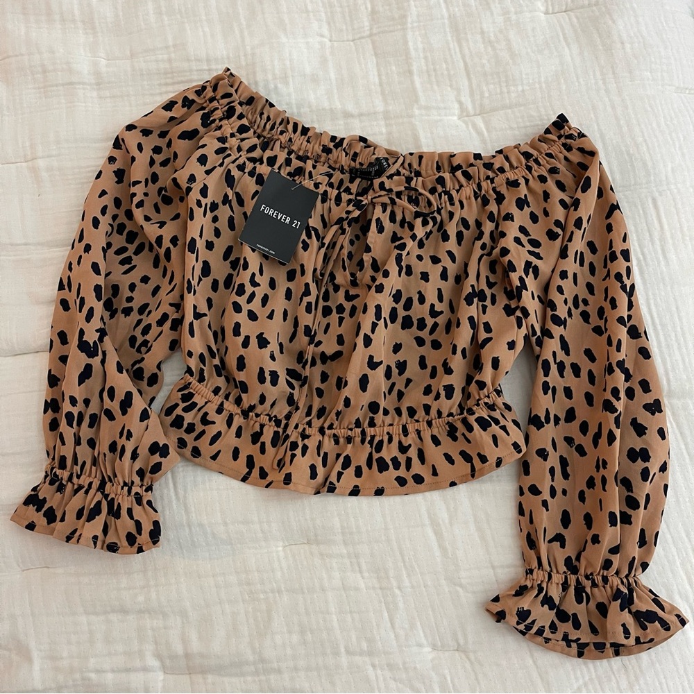 Cheetah Print Long Sleeve Crop Blouse